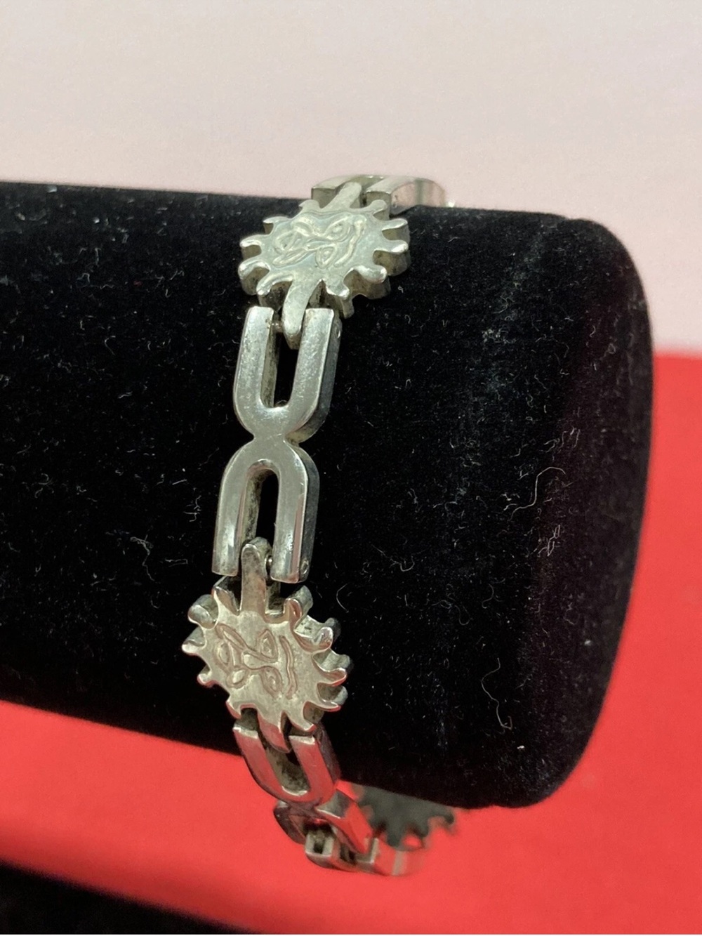 Vintage 925 Sterling Silver Sun Motif Linked Bracelet -